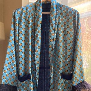 Zara silky robe with belt and feather cuffs